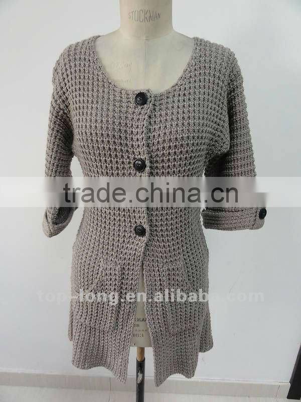 Fashion lady's cardigan crew neck grey sweater of 3GG