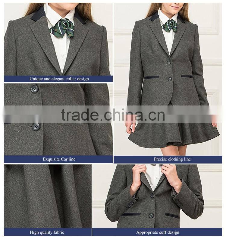 Junior School Girls England Style Grey Colors Coat Jacket Blazer And Skirt