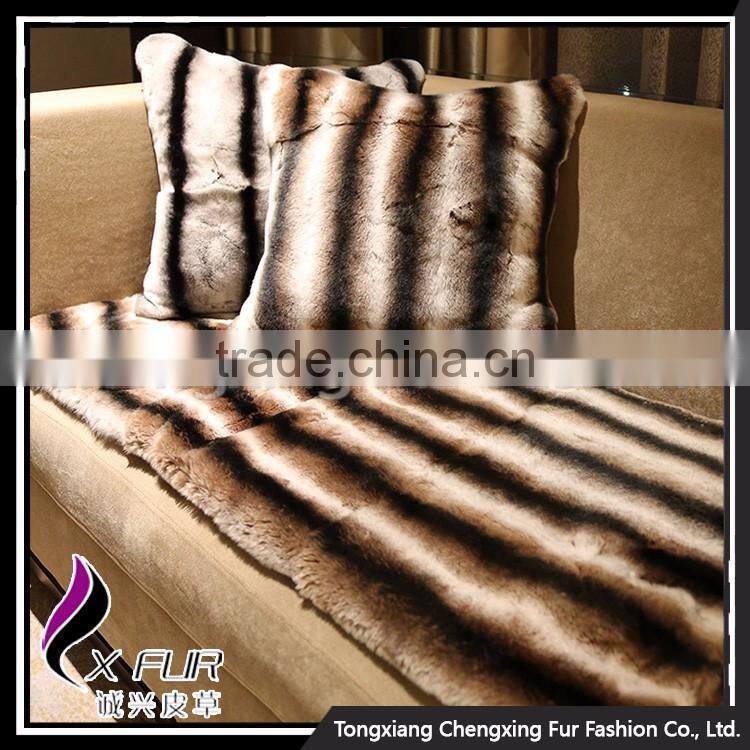 CX-D-128A Luxury Genuine Rex Rabbit Fur Throw Blanket Sofa Throw