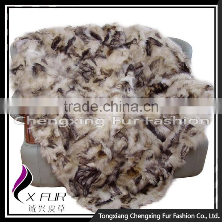 CX-D-48 Patchwork Natural Color Fox Fur Throw Fur Blanket