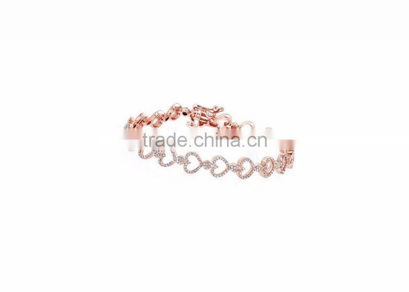 Rose Gold Plated Designer CZ Studded Heart Bracelet