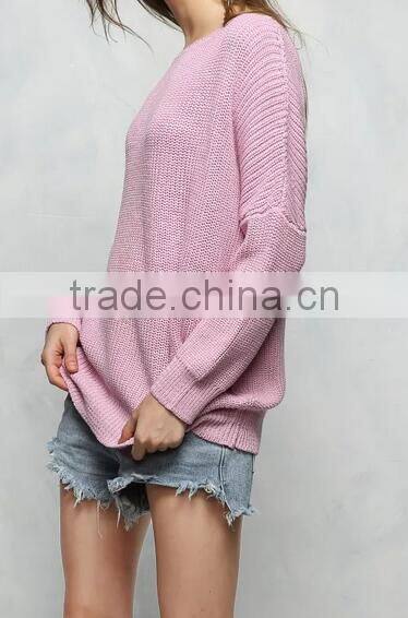 EY0873S New Arrival women round neck knitted pure color sweater pullover, American long sleeve sweaters
