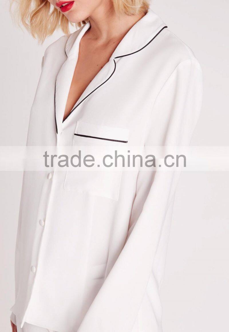 New arrival contrast pipi pyjama set wholesale adult women pajama white