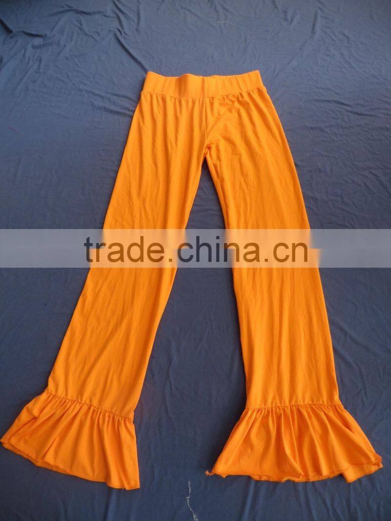 Plus women solid pants olive red orange ruffle flared wide pants palazzo long for women YW-00102