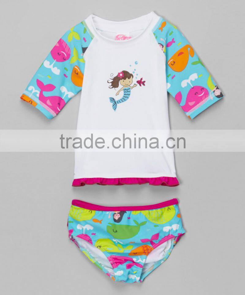 New Style Girl Sportswear With Fuchsia Whale Parade Rashguard And Bottoms Girl Rashguard Set Child Wear G-NP-TR905-334