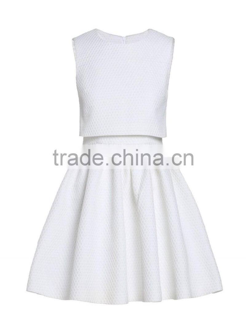 Womens plaid jacquard high waist back zipper sleeveless false two-piece dress