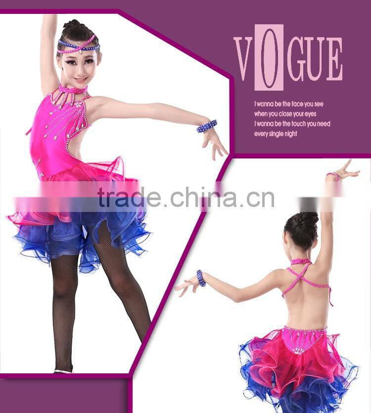 Girl Sexy Open Back Sequin Latin Dance Dress Child Kid Rhinstone Tango Salsa Ballroom Performance Dresses