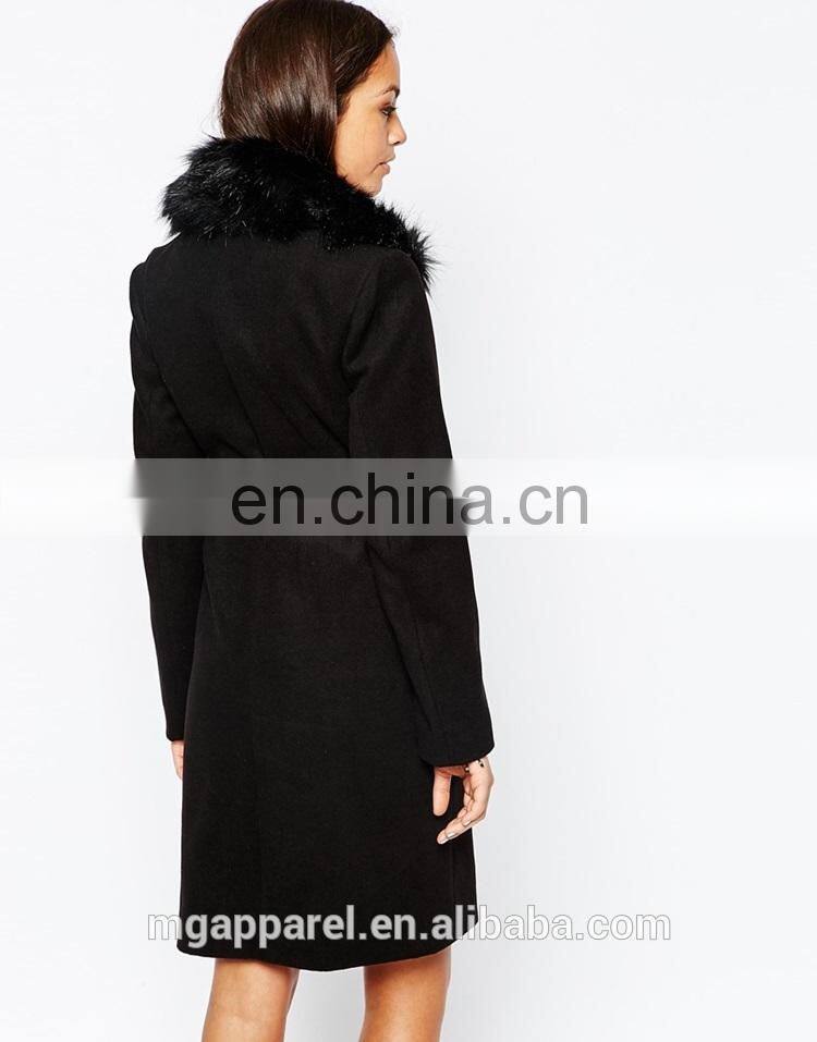 New style women coat model Tie belt women's long winter coat with Faux Fur Collar