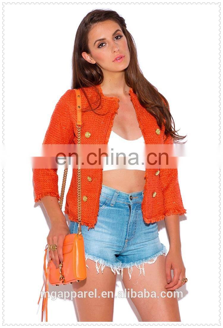 outdoor fashion new view ladies bright orange tweed blazer jacket