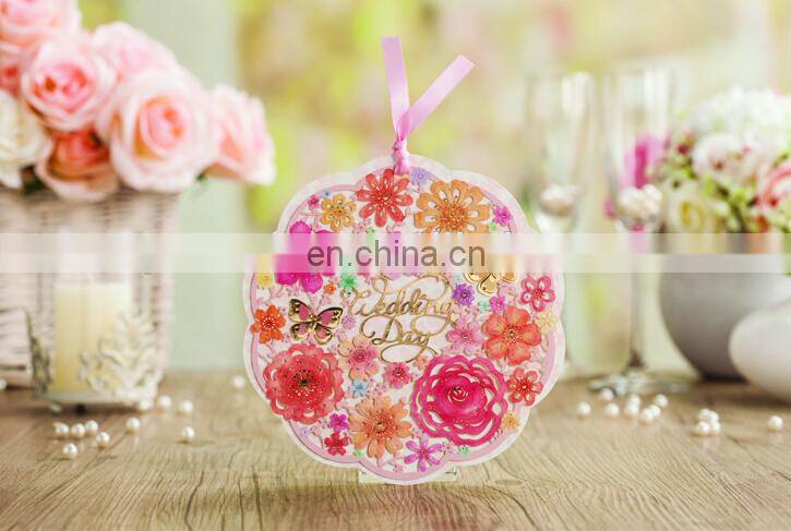 Novel design flower decoration hollow wedding invitation card