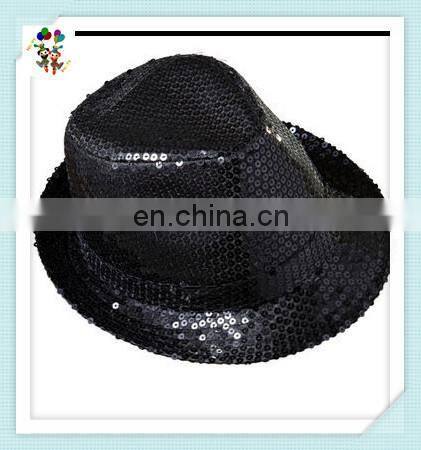 Ladies Burlesque Fancy Dress Party Black Sequin Fedora Hats HPC-0242