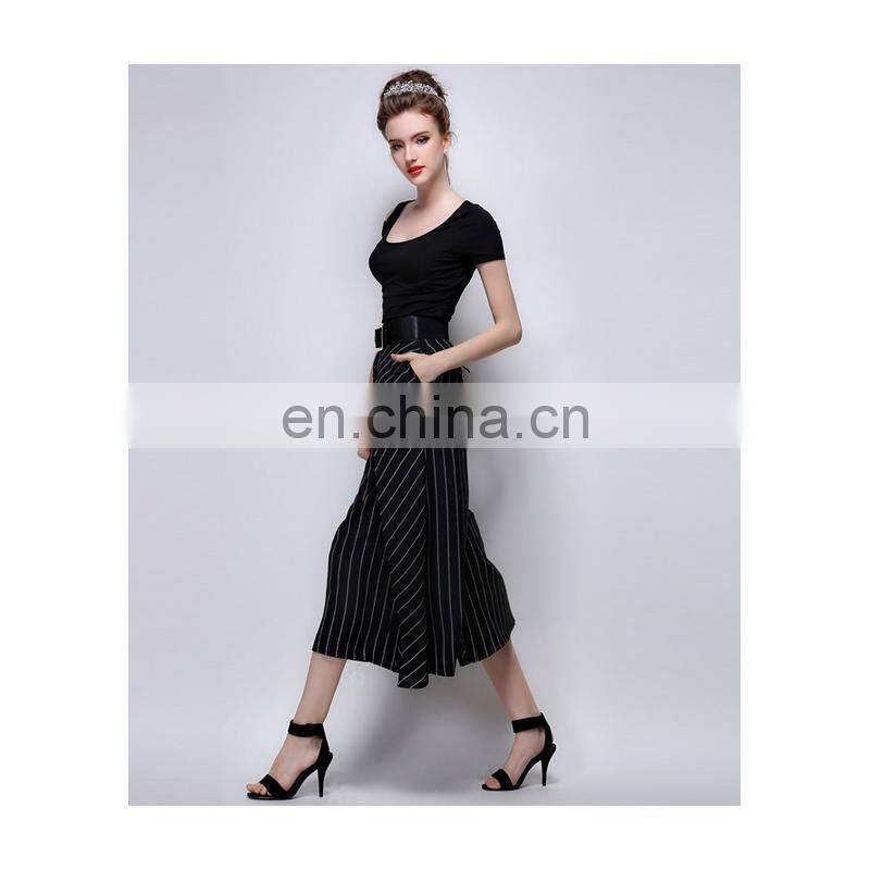 New fashion dress temperament strip pattern empire loose pants for women wear