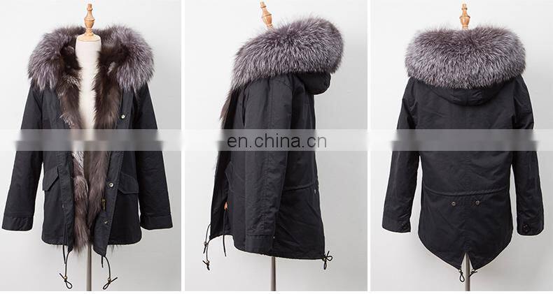 Hot Sales Winter's Fox Fur Lined Parka Germany Fur Coats With Removable Raccoon Fur Collar