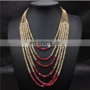 natural stone crystal three layer bead necklace