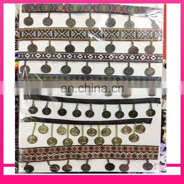 Wholesale 4cm width multicolor beaded tassel trim tassel coin fringe trim