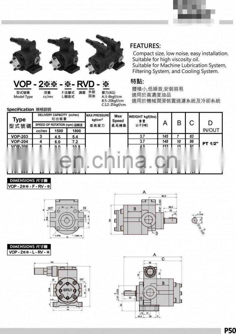 hydraulic Variable vane pump VOP-203-F-RV-C VOP-204 VOP-206 VOP-208 VOP-210 VOP-212 VOP-216 VOP-220