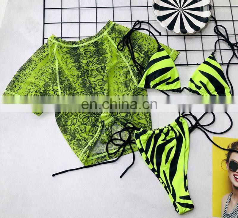Sexy Zebra Printed Bikini 2019 Female Swimsuit Women Swimwear Three-pieces Bikini set Bather Bathing Suit Swim Wear Lady V1505