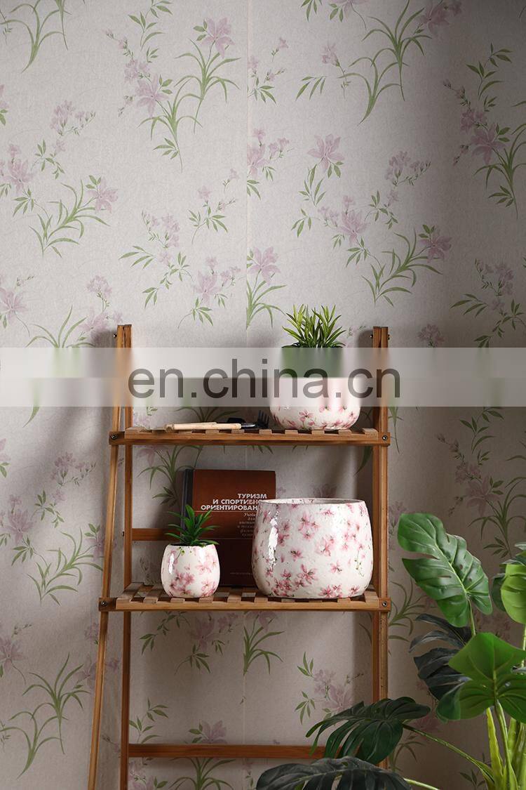 Korea garden outdoor medium plant pot pink flower pattern indoor custom flower pots white for weddings