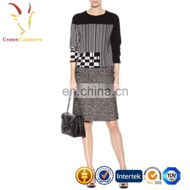 100% Pure Round Neck Strip Mongolian Cashmere Sweater Pullover