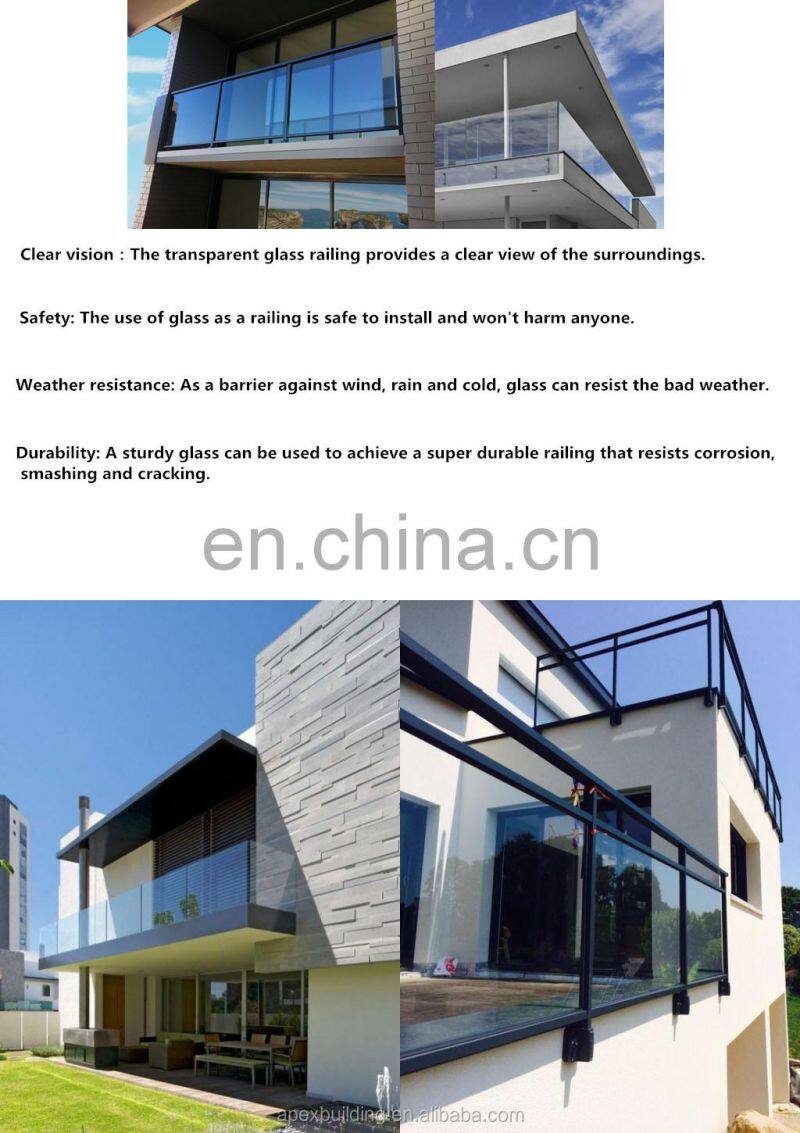 Modern new design stainless steel handrail stair balcony tempered glass glass railing