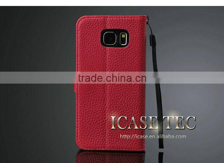 Cow Leather Slot Cover Case for Samsung S6 Wallet Flip Case