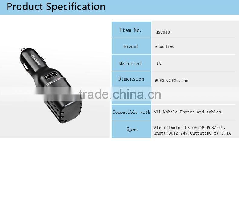 2016 New product eBuddies Anion Dual USB Car Charger ce rohs