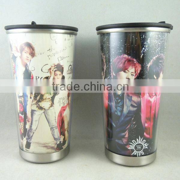 gift plastic outer shell, stainless steel inner tea mug