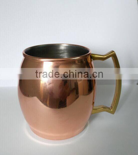 Bigger Brass handle 304# Stainless steel solid copper plated Old Dutch International Moscow Mule 16-Ounce Copper Mug