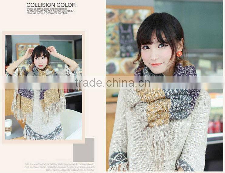 Tassel Striped Mohair Women Winter Scarf