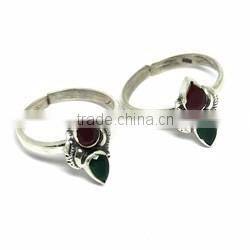 New ! Red Onyx_Green Onyx_White CZ 925 Sterling Silver Toe Ring, Gemstone Silver Jewelry, 925 Wholesale Toe Ring