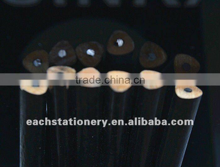 BSCI stationery factory black painting triangle/triangular HB pencil unsharpened with white pencil top