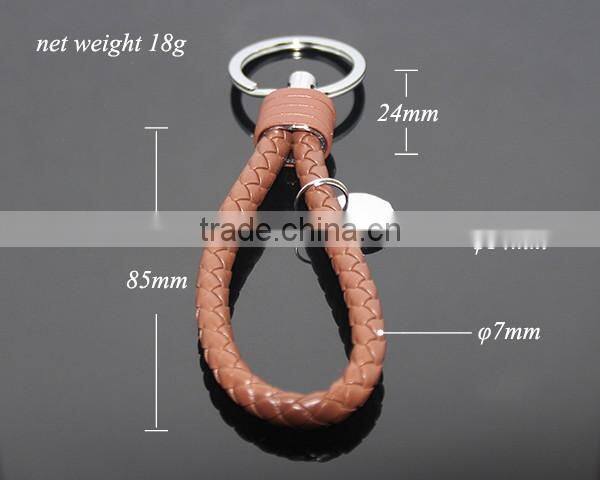 Hot Sale Manual Hand Braided Rope Silver Round Metal Tag Braided Leather Cord Brown Leather Straps Keychain With Braid Leather