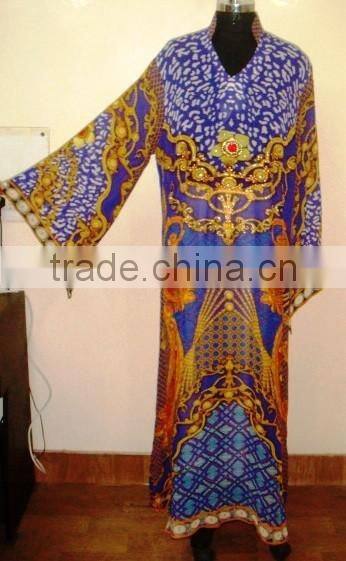 DIGITAL PRINTED JALABIYA WITH BEADS WORK AT NECK JEWELRY.