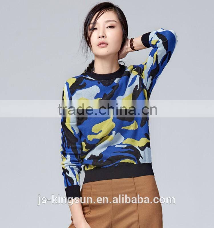 Woman sweater round neck long sleeve newest fashion jacquard pullover