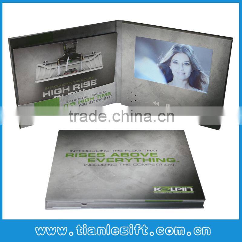 Hardcover 7 inch lcd brochure card video brochure video book with pocket and booklet
