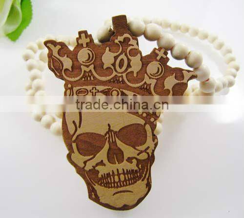 wooden skull pendant necklace