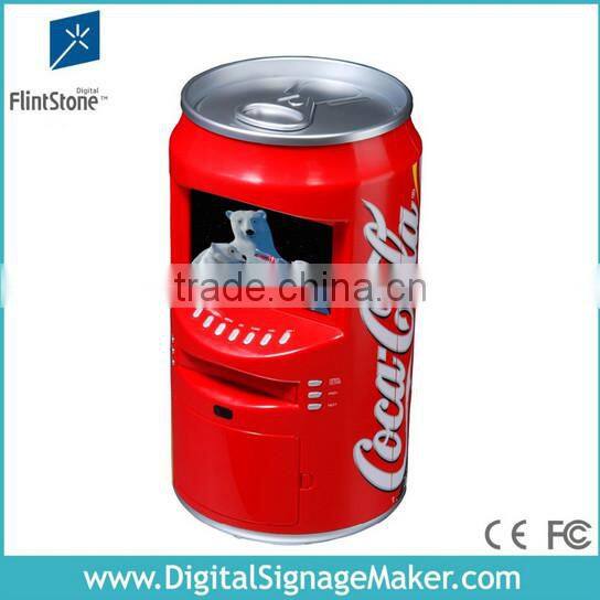 FlintStone 7 inch bottle type advertising equipment, media player for promotion, canned promotional advertising display