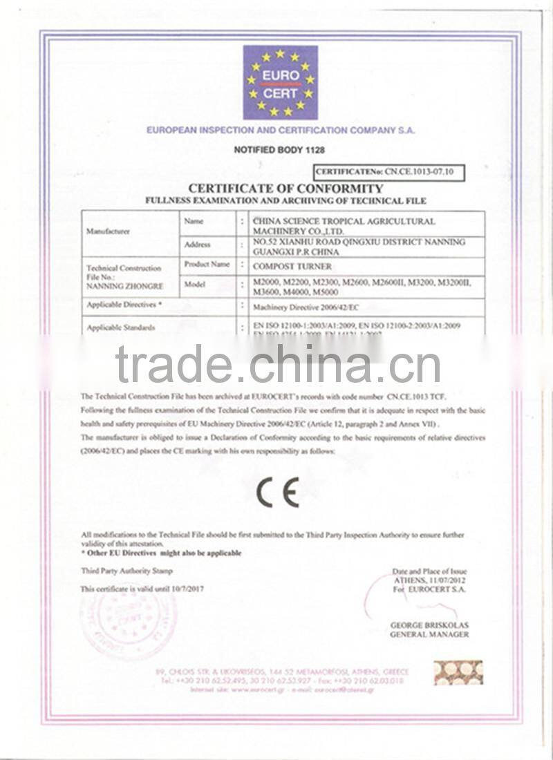 Self-propelled compost turner machine/food waste recycling machine for sale