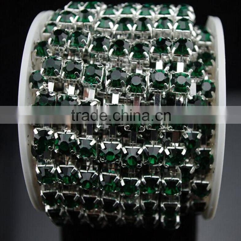 15 FEET 1 Yard SS16 4mm Royal Blue Crystal Silver Plated Rhinestone Chain Trims Cup Chain Wedding Garments Decoration YSCHC1017