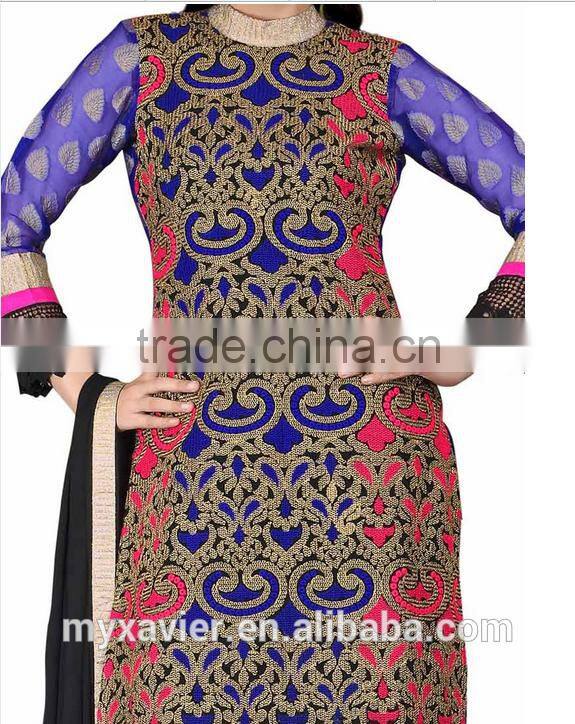 Deep blue Georgette straight suit Elegant Fashionable Indian Designer Indian salwar printing Clothing Wholesale