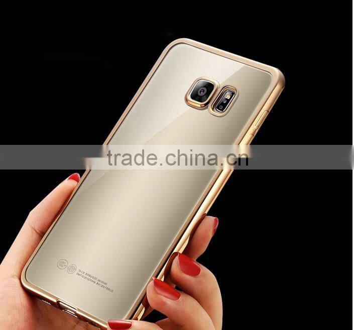 Clear Hard Back TPU gold electroplating Bumper Case Cover For Samsung S7 & S7 Edge