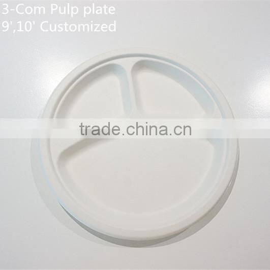 Biodegradable 9" 10" 3 Compartments Round Plate