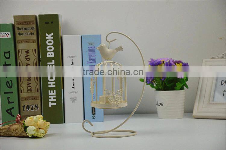 2015 new design retro European-style bird cage metal decorative candle holder with butterfly