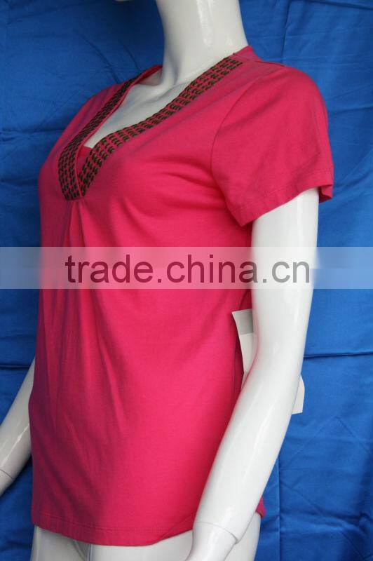 V Neck hand sewn beads ladies free patterns of blouse