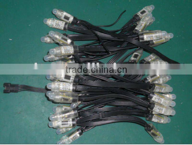 12mm Diffused Digital RGB LED Pixels;black cable,25pcs a string,DC5V input;with 4pin JST connector