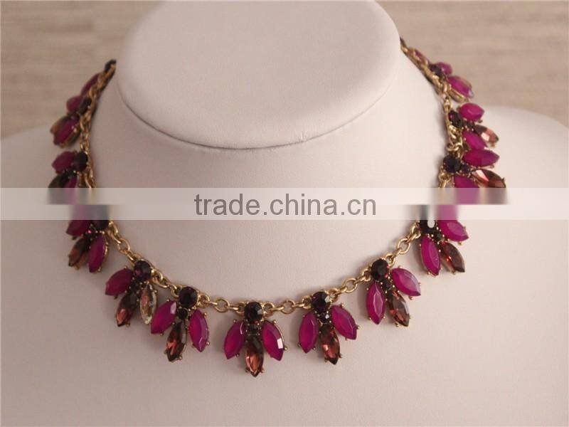 Red Color Clear Rhinestone Necklace, Flower Choker Crystal Necklace