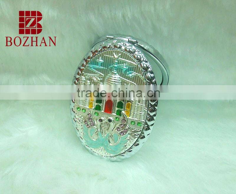 Promotional gift metal compact mirror/castle rhinestone metal mirror for makeup