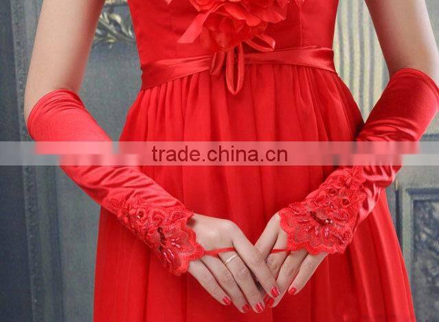 2015 Stretch Satin Fingertips Elbow Length Wedding Gloves