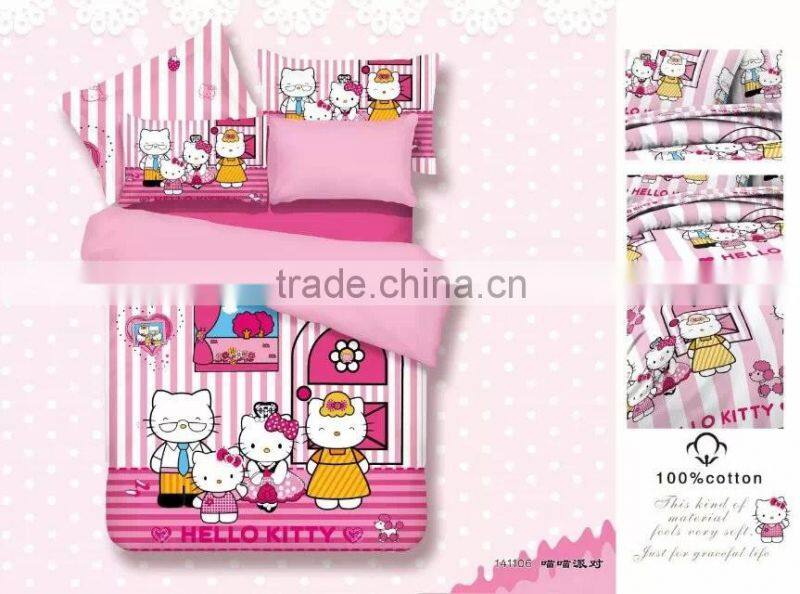 hello kitty children3-4pcs 100% polyester bed sheet pillow cover bedding set