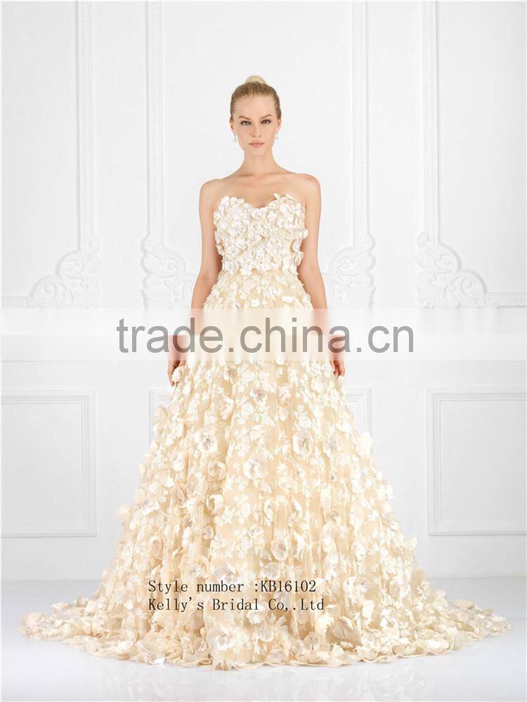 2016 Appliqued excellent A-line style Organza fabric off shoulder sleeveless evening dress/ prom dress